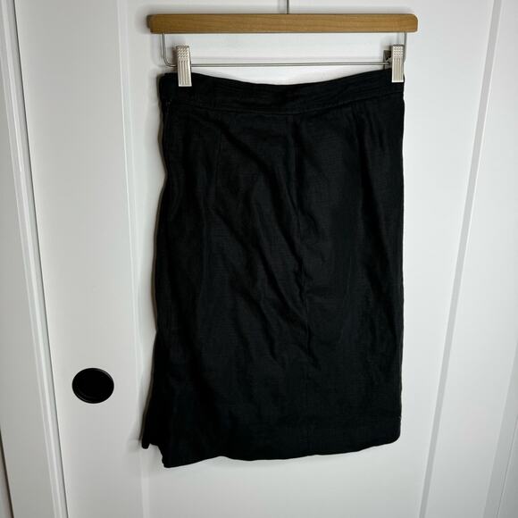 Valentino Vintage 100% Linen Black Above Knee Side Zip Skirt Size 40/6 - Picture 4 of 8